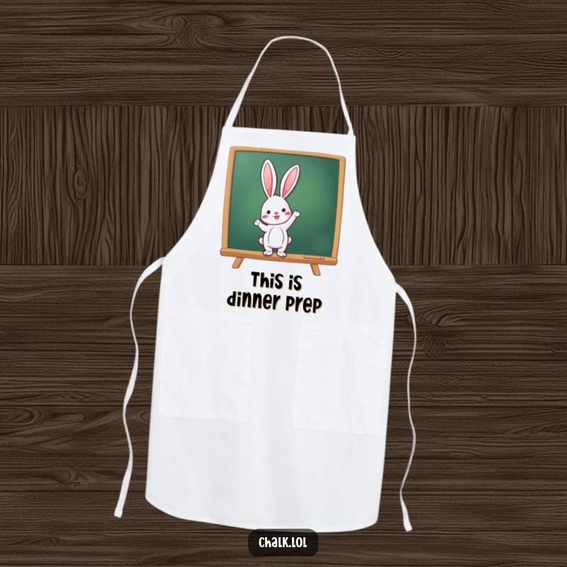 Funny Rabbit Teacher Apron, a rabbit points at a chalkboard, bringing culinary fun, a funny gift for chefs.