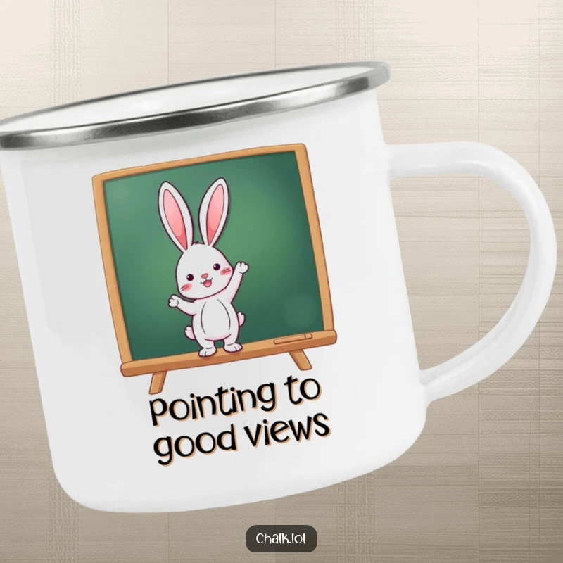 Funny Rabbit Teacher Camping Mug, a rabbit points at a chalkboard, perfect for outdoor lessons, a funny gift for campers.