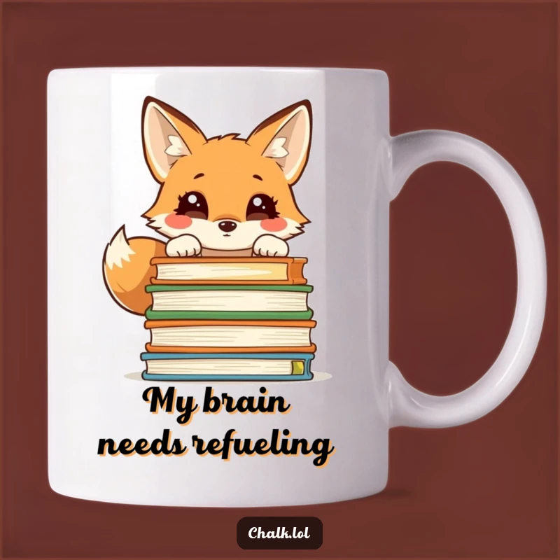 Funny Fox Studying Gift Mug - Curious Scholar Peeking Over Books