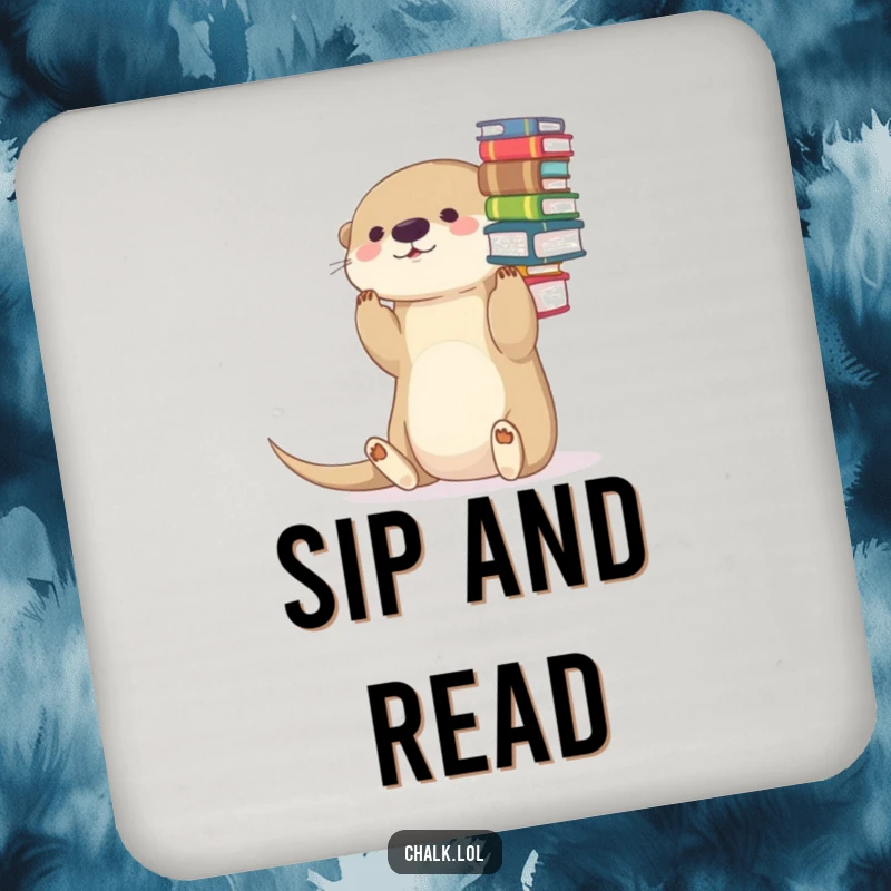 Funny Otter Coaster: A small coaster depicting a cute otter balancing a stack of books on its nose.