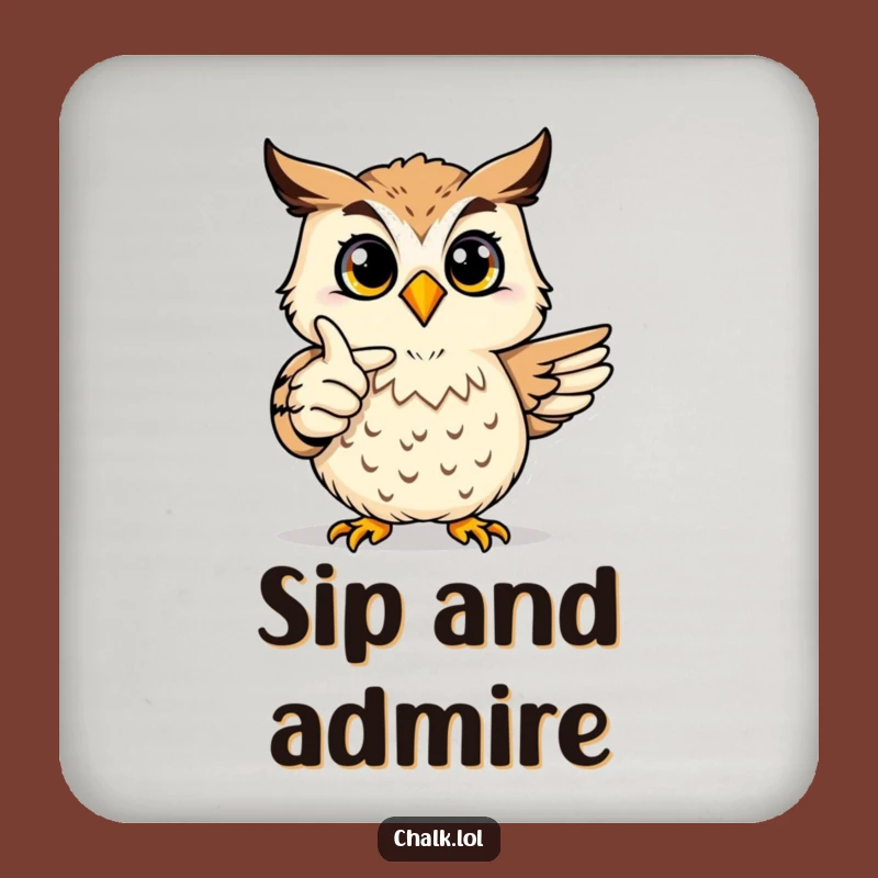 Funny Joyful Owl Art Drink Coaster - Artist Critter Bar Accessory, Ideal Funny Teacher Gift