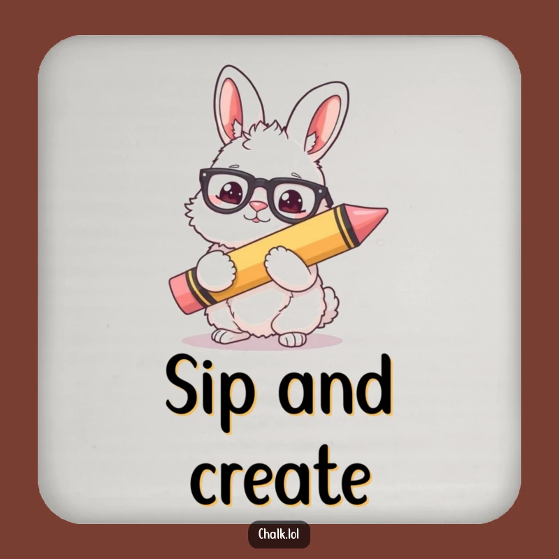 Funny Bunny Artist Drink Coaster - Fluffy Crayon Bar Accessory, Ideal Funny Gift