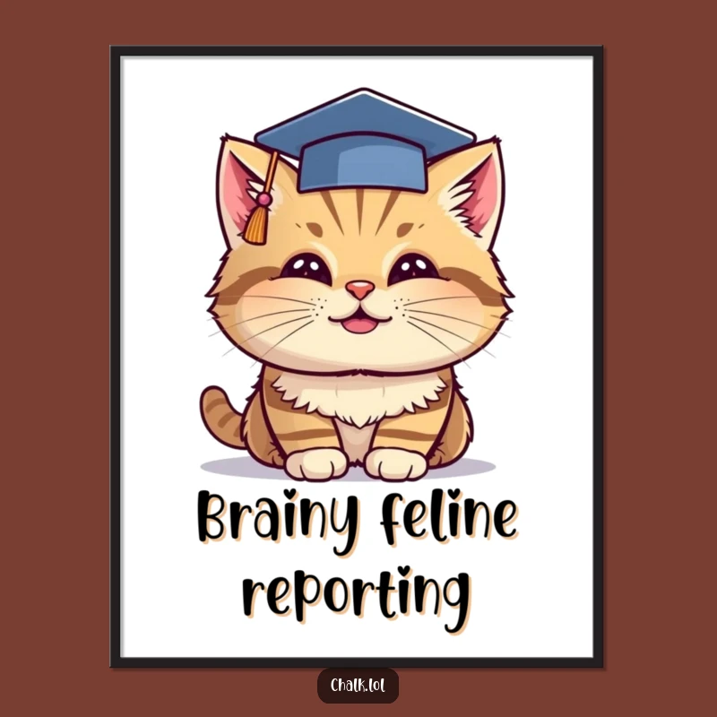 Funny Grad Cat Poster - Cheerful Kitty Graduation Wall Art, Great Funny Graduation Gift Decor