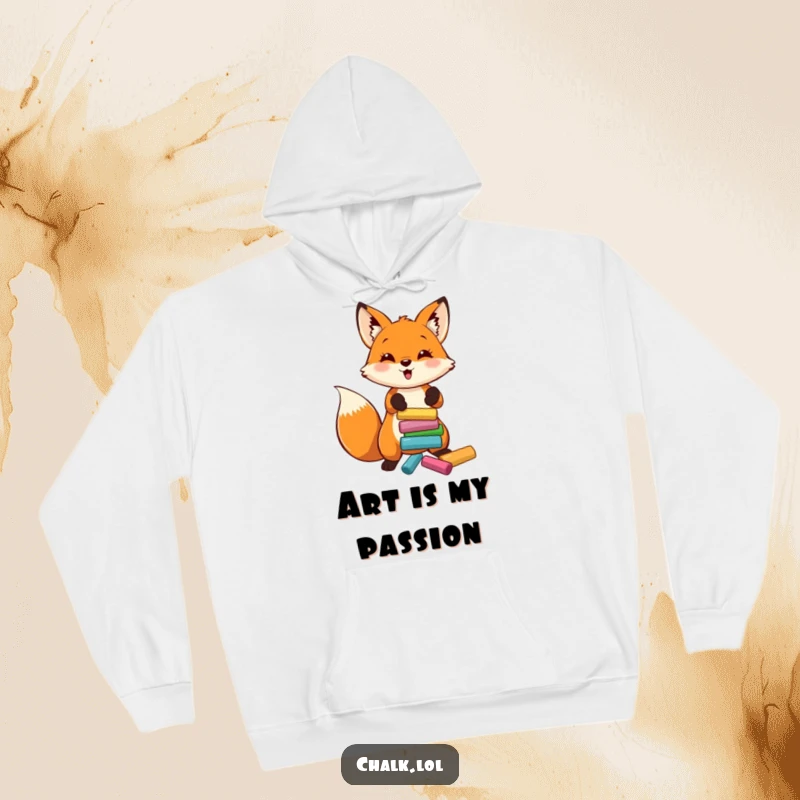 Funny Fox Artist Hoodie, a fox tosses chalk with joy, bringing warmth and creative vibes, a funny gift for artists.