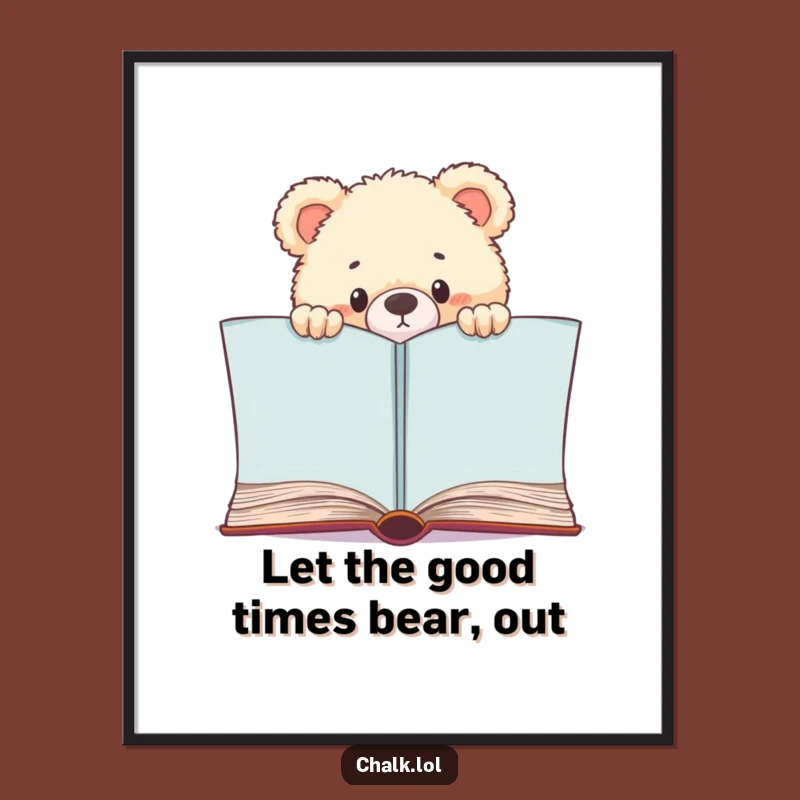Free Printable Wall Art: Bear Cub Reading Funny Downloadable Art Decor