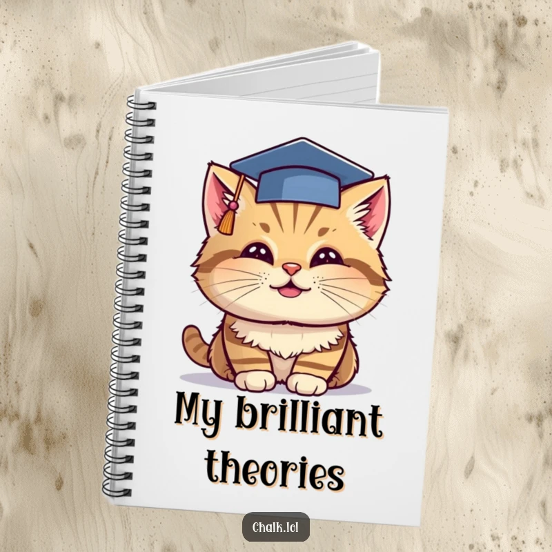 Funny Grad Cat Notebook: A cheerful cat wearing a graduation cap dips chalk, designed for recording brilliant ideas and notes.