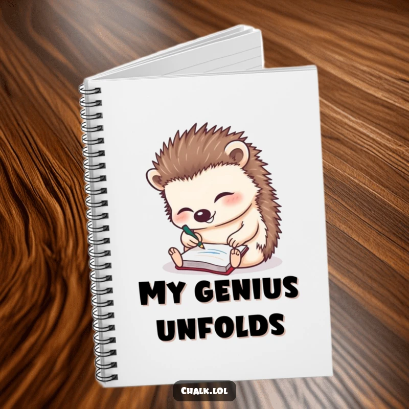 Funny Hedgehog Notebook: A delightful cover with a giggling hedgehog scribbling on a tiny notepad.