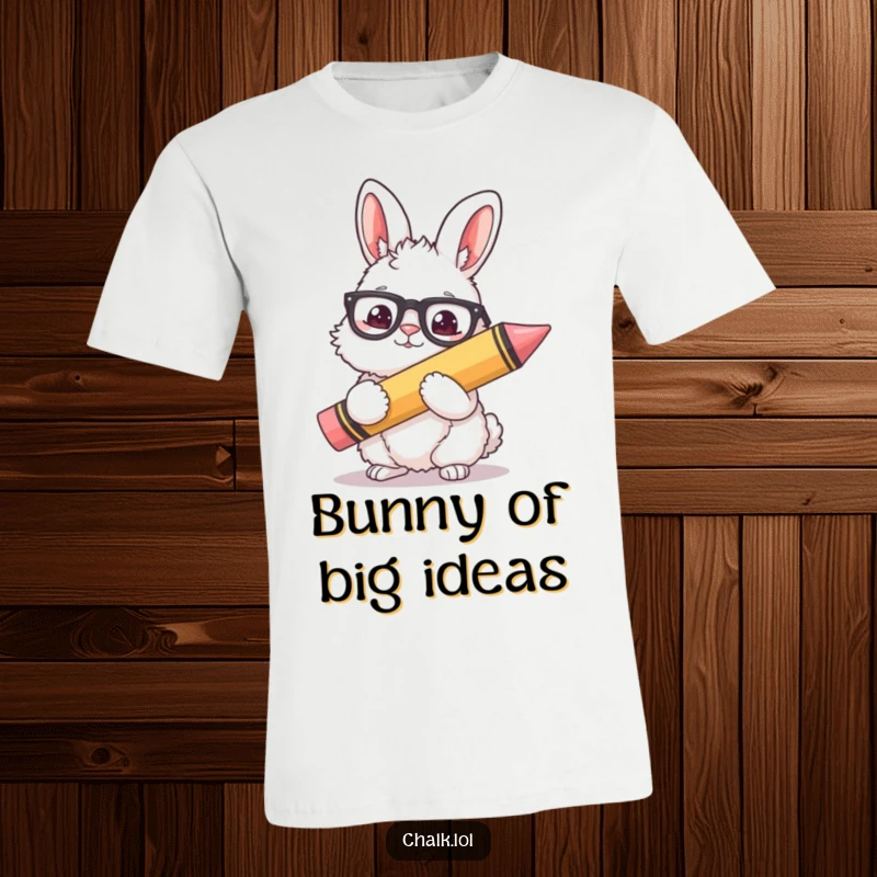 Funny Bunny Artist T-Shirt: A fluffy bunny wearing spectacles holds a giant crayon, symbolizing artistic passion and cute creativity.