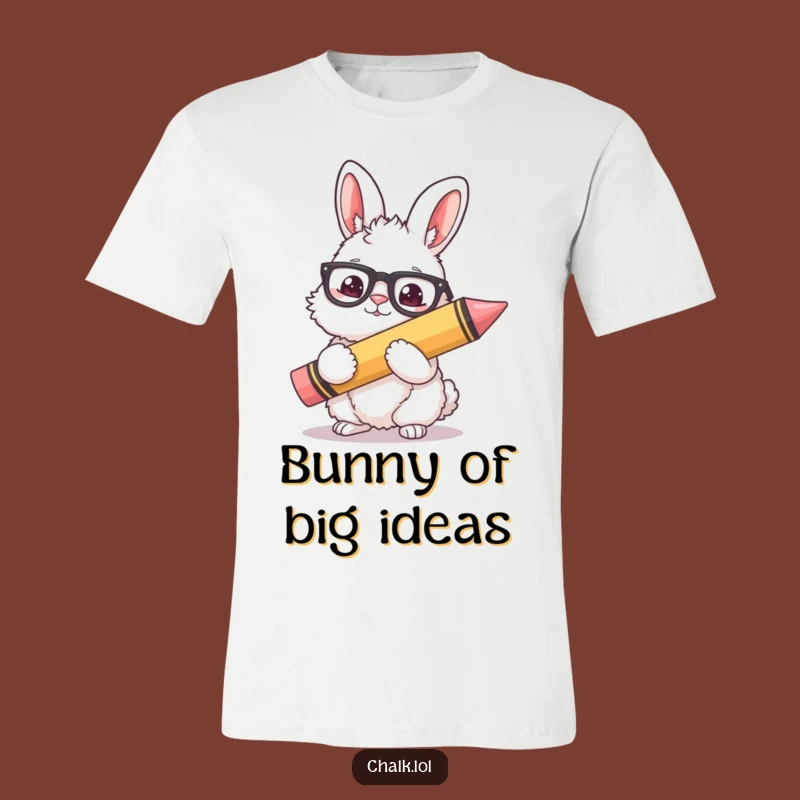 Funny Bunny Artist T-Shirt - Fluffy Rabbit with Giant Crayon Tee, Great Funny Gift