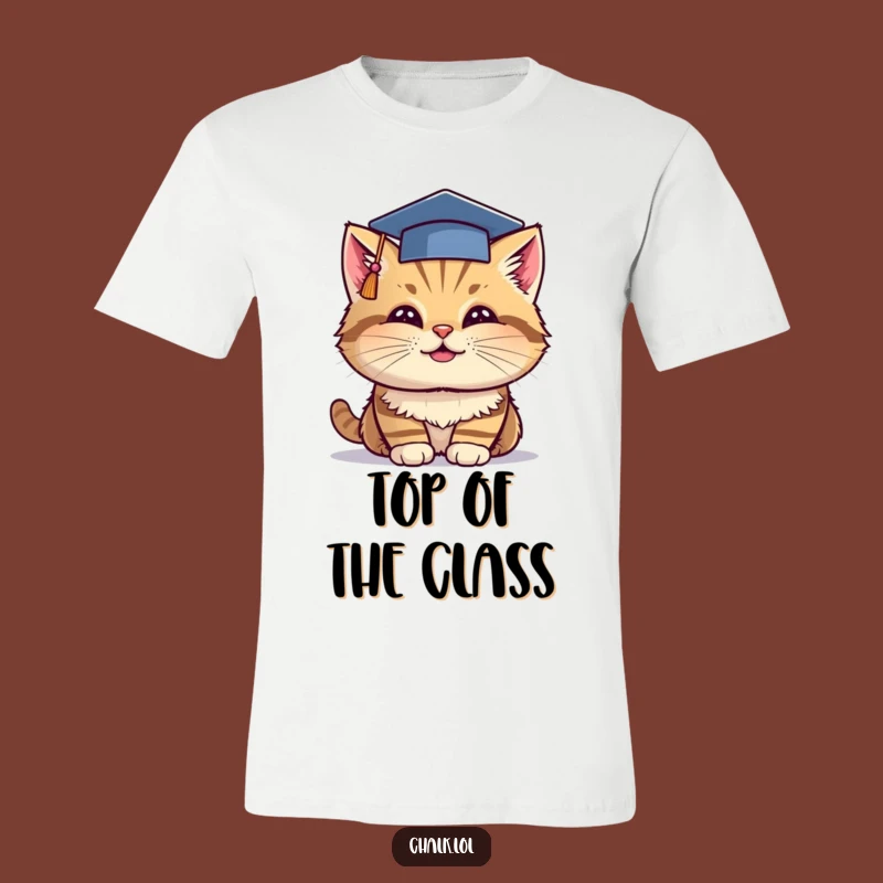 Funny Grad Cat T-Shirt - Cheerful Kitty with Cap & Chalk Tee, Great Funny Graduation Gift