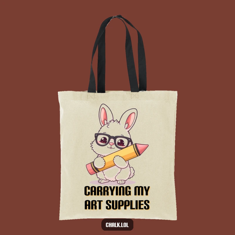 Funny Bunny Artist Tote Bag - Fluffy Rabbit Crayon Carryall, Perfect Funny Gift