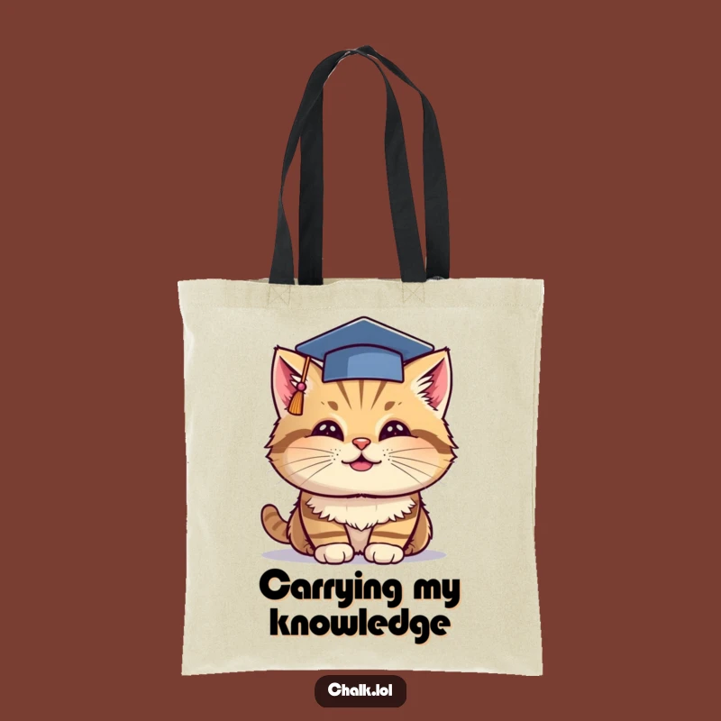 Funny Grad Cat Tote Bag - Cheerful Kitty Graduation Carryall, Perfect Funny Graduation Gift